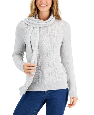 Charter Club Womens Solid Cable Scarf Sweater