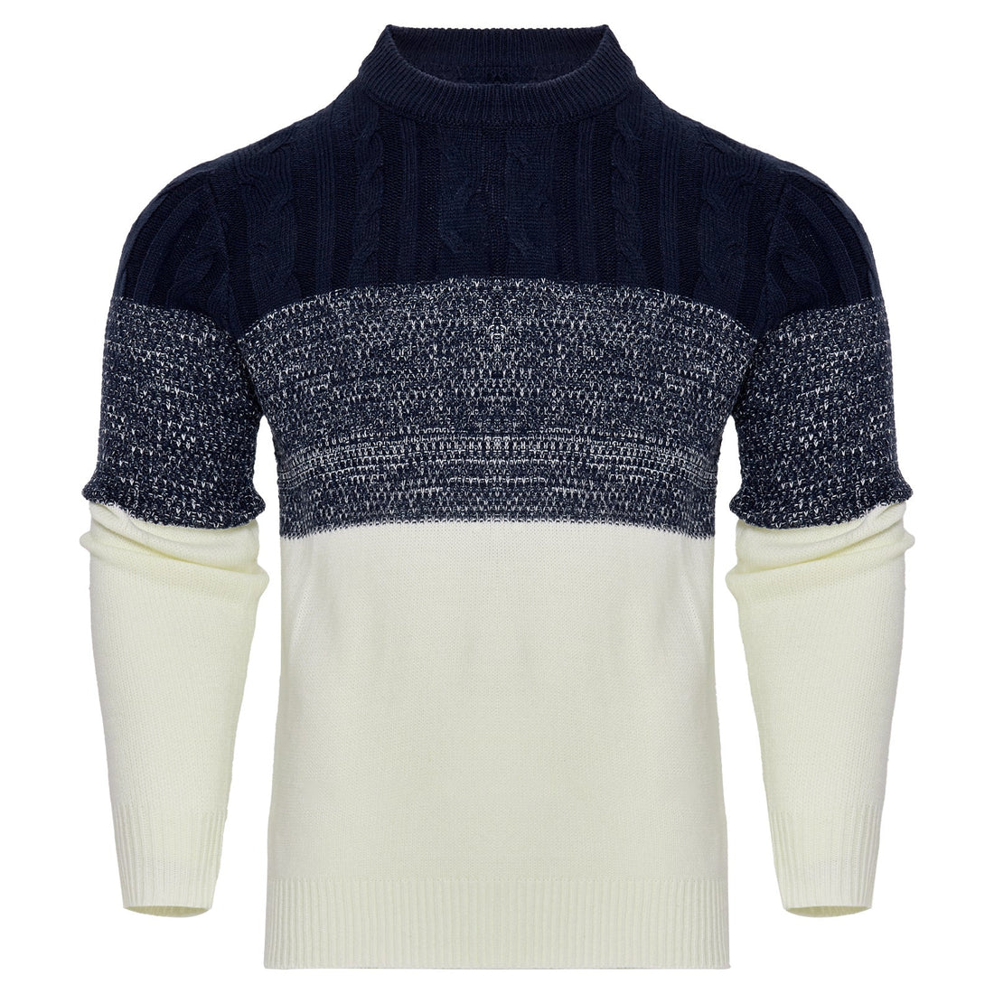 Men's Casual Color Block Long Sleeve Cable Knit Pullover Sweater
