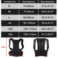 Size chart for a back brace with waist size measurements in centimeters and inches, and images of the brace.