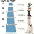 Size chart for pet mats with dimensions and weight capacities for small, medium, and large pets.