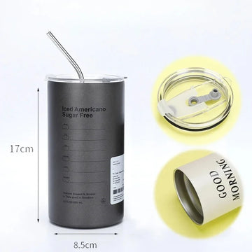 600ML Stainless Steel 304 Insulated Cup with Straw Double-Layer Reusable Tumbler for Iced Americano Coffee Cold Water Portable