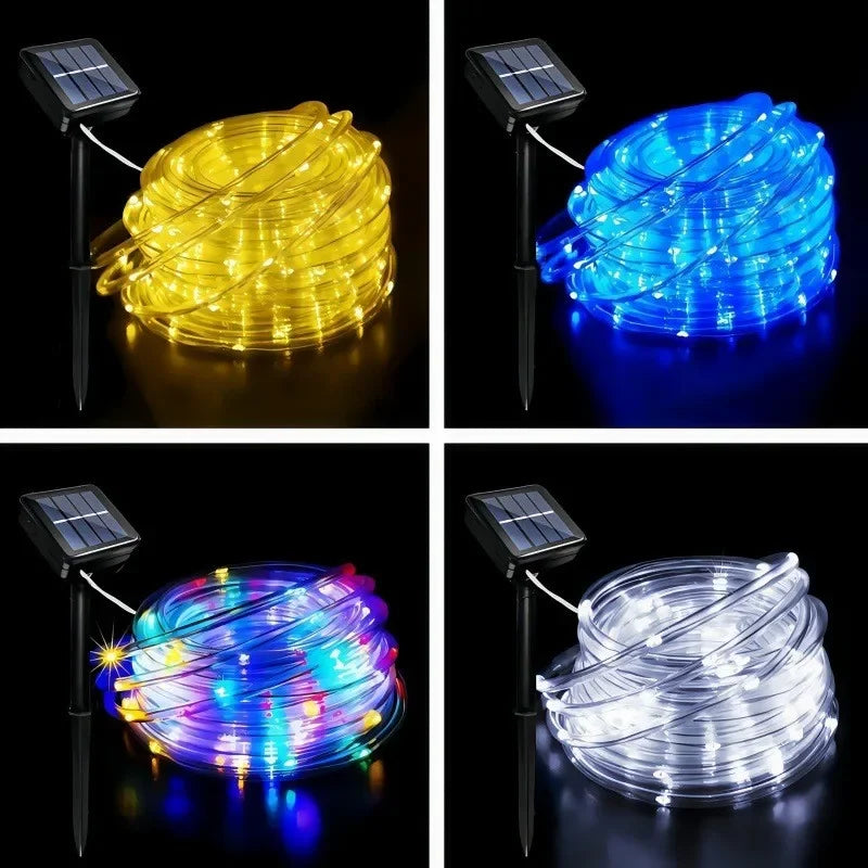 Outdoor Solar Rope String Lights 200/100/50 LED Waterproof Fairy Light for Christmas Garden Lawn Tree Yard Fence Pathway Decor