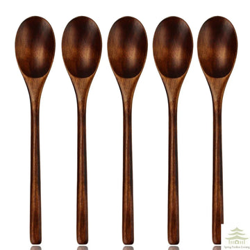 5 Pieces Wooden Spoon Soup Spoon and Fork Tableware Natural Ellipse Ladle Spoon Set Eco Friendly Products Spoons for Cooking