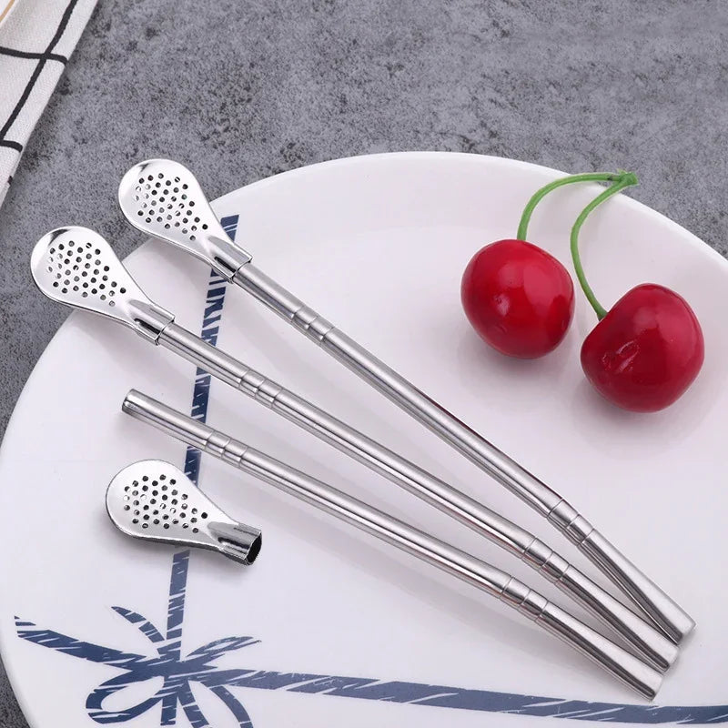 2Pcs Detachable Bombilla Filter Straw Stainless Steel Reusable Yerba Mate Tea Spoon Straw Bar Accessories