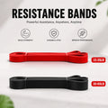 Red and black resistance bands with text on a light gray background