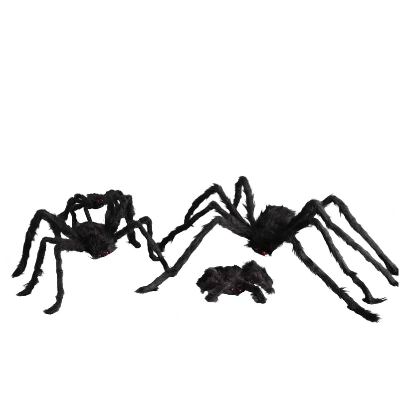 Two large black spiders on a white background