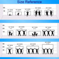 Size reference chart for wall decals with silhouettes of people and measurements.