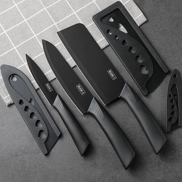 Kitchen knife set, including cleaver, chef's knife, and fruit knife, with knife block, suitable for peeling meat and vegetables