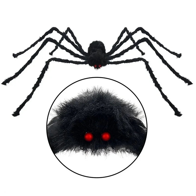 Halloween spider decoration with red eyes on a white background