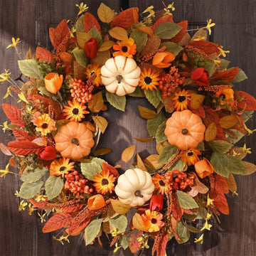 Autumn Harvest Wreath Fall Decorations 45cm Maple Leaves Pumpkin Wreath Door Hanging Simulation Wreath Thanksgiving decor