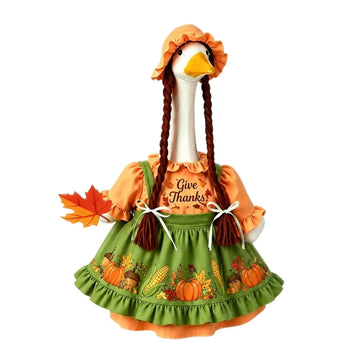 Thanksgiving Porch Goose Outfit Adorable Pumpkin Letter Print Goose Dress and Hat Wig Set for Outdoor Patio Yard Lawn Decor