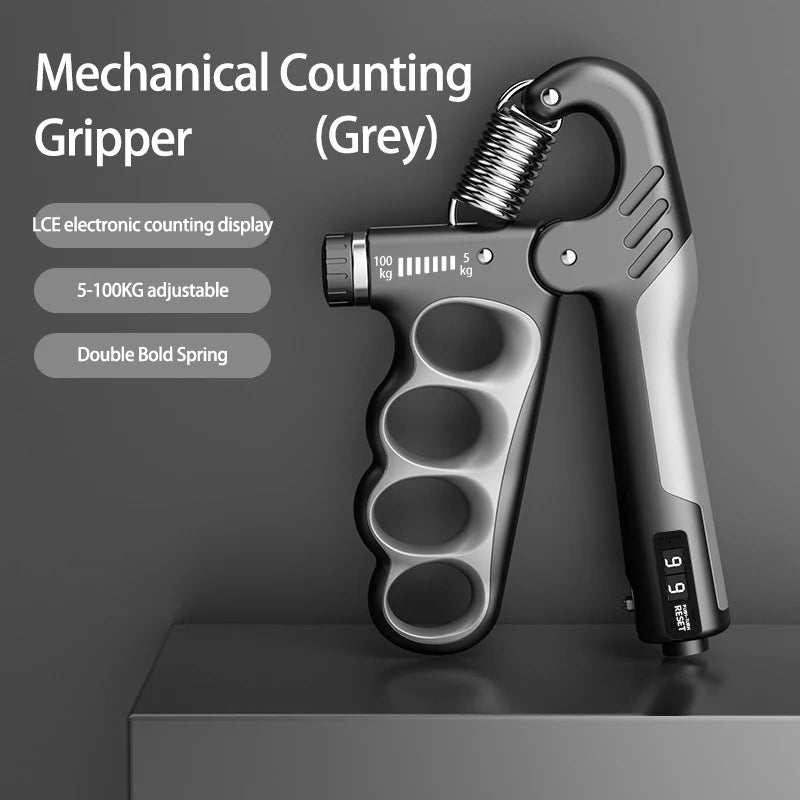 Mechanical counting gripper with electronic display on a dark background