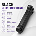 Black resistance band with specifications on a white background