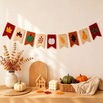 Self-Assembly Felt Autumn Harvest Banner With Retro Maple Leaf, Pumpkin, Suitable For Thanksgiving, Fall Hanging Decorations.