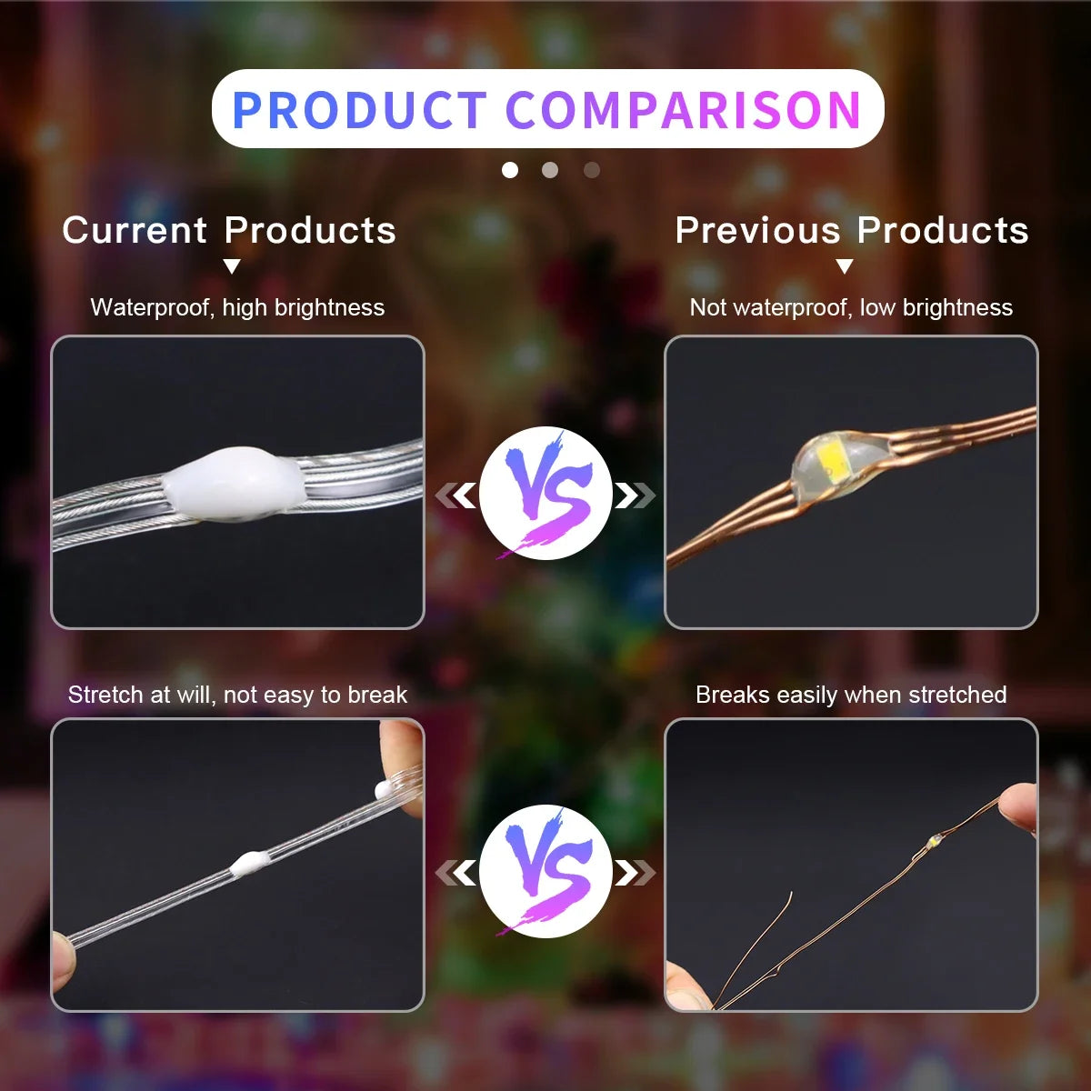 Product comparison between current and previous products with text and images.