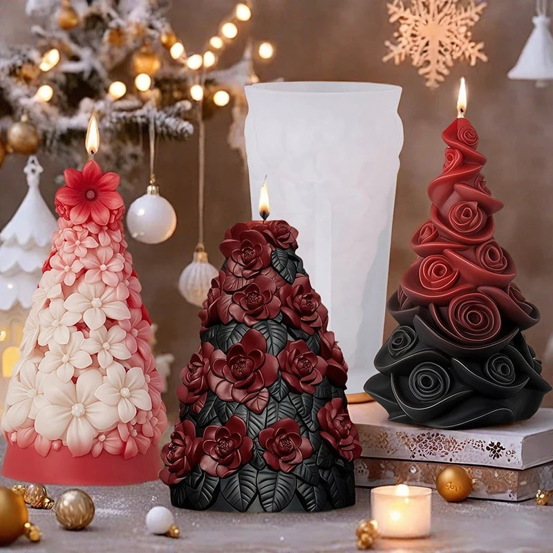 3D Christmas Tree Candle Silicone Mold DIY Christmas Party Decoration Aromatherapy Plaster Making Moulds Home Ornament Gifts