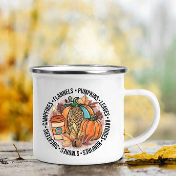 Coffee Cups It's Fall Yall Pumpkin Printed Enamel Mugs Thanksgiving Party Wine Juice Mug Dessert Hot Cocoa Milk Handle Cup Gifts