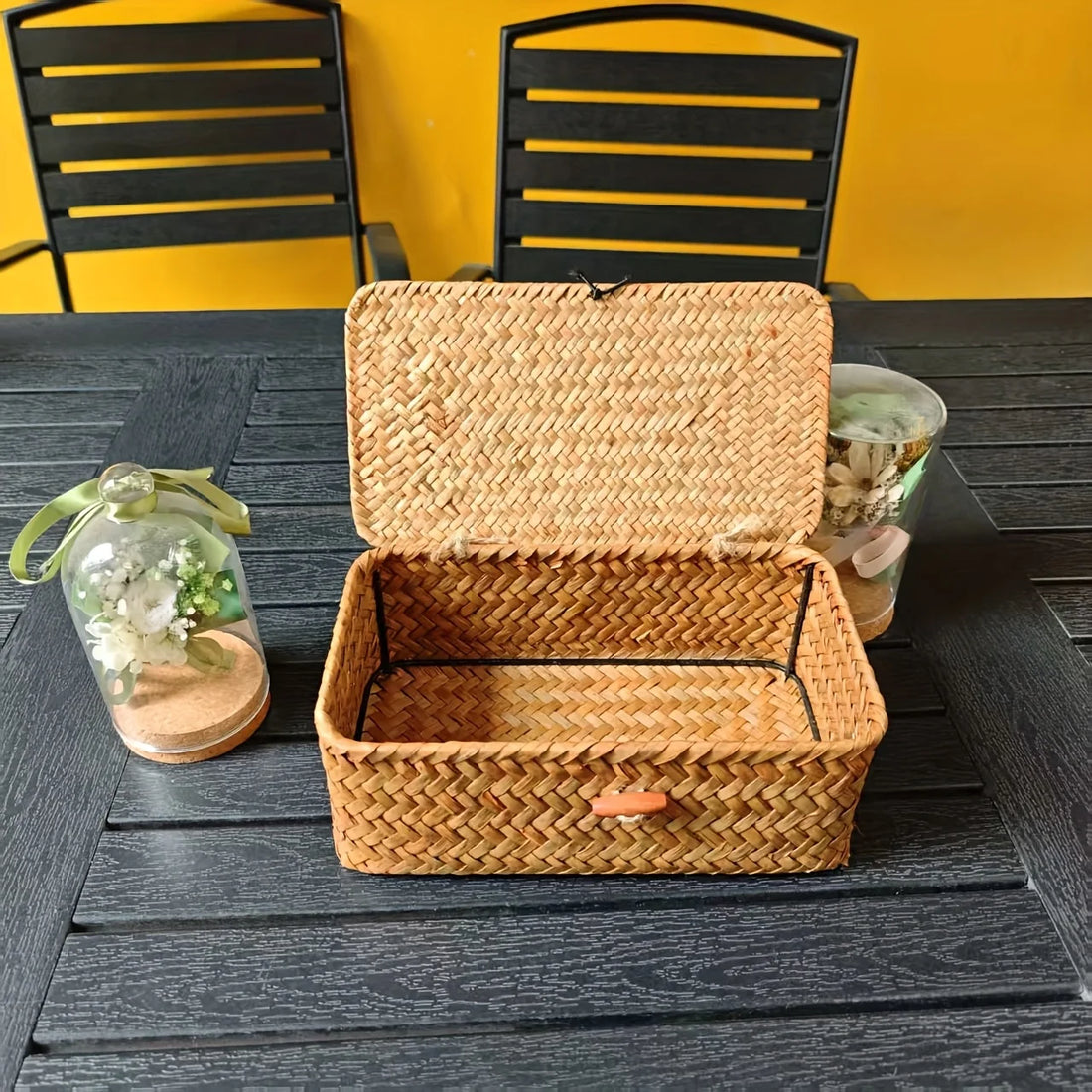 Woven Vintage Storage Rack Basket Boho Pastoral Home Decor Covered Storage Box Desktop Miscellaneous Storage Box Pastoral Basket