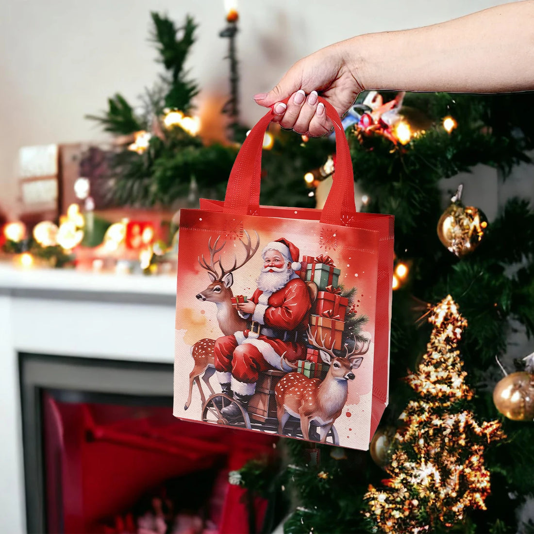 8pcs Merry Christmas Gift Bags Non-Woven Merry Christmas Tote Bags Gifts Wrapping Shopping Supplies 2025 Xmas Party Decoration