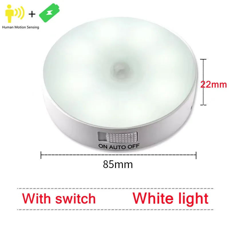 White night light with dimensions and switch feature on a white background