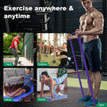 Collage of people using resistance bands in various settings with text 'Exercise anywhere & anytime'.