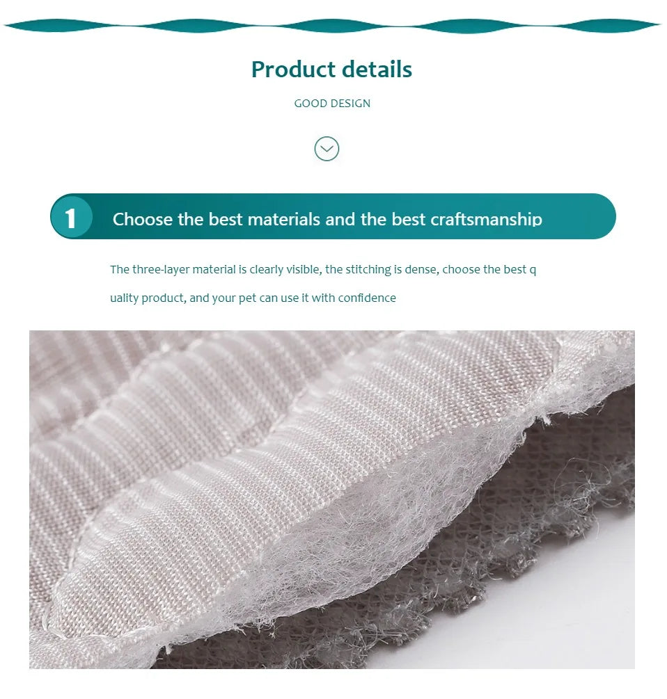 Product detail page with text on materials and craftsmanship, showing a close-up of fabric texture.
