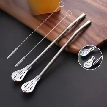 2Pcs Detachable Bombilla Filter Straw Stainless Steel Reusable Yerba Mate Tea Spoon Straw Bar Accessories