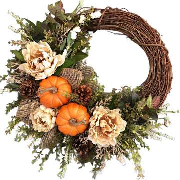 Pumpkin Centerpiece Thanksgiving Wreath Thanksgiving Decor Pumpkin Decoration Maple Leaves Silk Flowers For Front Door