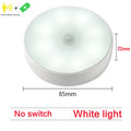 Round white light sensor with dimensions and features on a white background