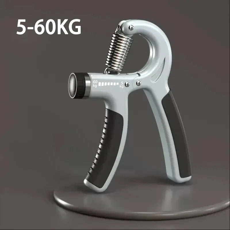 Hand grip strengthener with a dark gray background
