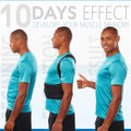 Man wearing a back brace with text about a '10 Days Effect' on muscle memory.