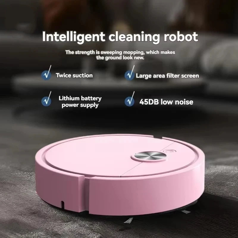 Robotic vacuum cleaner with 400mAh lithium battery on a white background