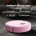 Pink intelligent cleaning robot on a dark surface with features listed above.