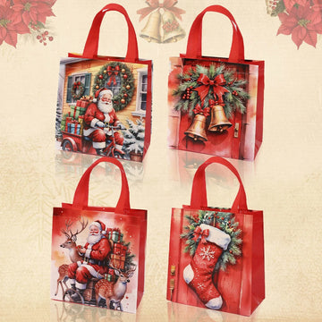 8pcs Merry Christmas Gift Bags Non-Woven Merry Christmas Tote Bags Gifts Wrapping Shopping Supplies 2025 Xmas Party Decoration