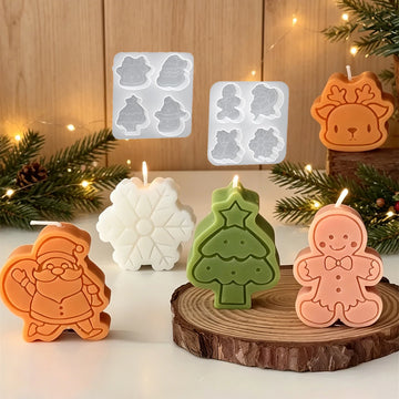 Christmas 3D Elk Santa Snowman Xmas Tree Silicone Mold Gingerbread Man Snowflake Mould DIY Candle Soap Gypsum Resin Craft Mold