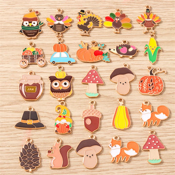 10pcs Mix Thanksgiving Day Charms Enamel Food Corn Turkey Charms Pendants for Jewelry Making Necklaces Earrings DIY Craft Supply