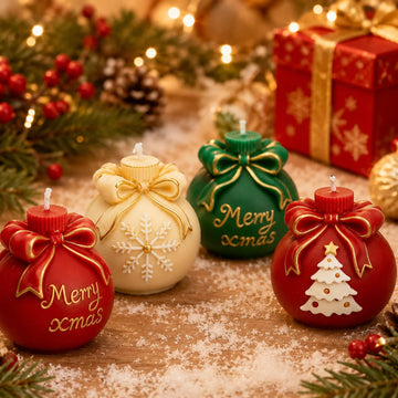 3D Christmas Ornament Silicone Mold Bow Gift Ball Candle and Soap Mold with Snowflake Tree for DIY Holiday Crafts and Decoration
