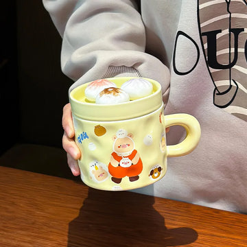 Funny Cups of Coffee Ceramic Mug With Lid Original Breakfast Cups Cute Mugs Personalized Gift Cup for Tea Drinkware Christmas