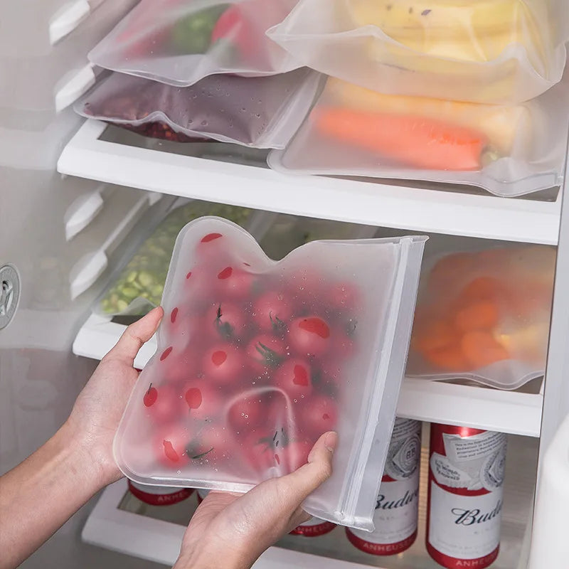 Reusable Food Storage Bags Silicone Stand Up Zip Shut Bag Leakproof Containers Cup Fresh Bag Fresh Wrap Ziplock Multifunction