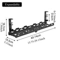 Expandable wall-mounted rack with dimensions labeled on a white background