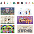 Collection of various themed cards including a festival, kids party, save the date, birthday, and graduation cards.