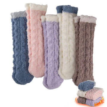 COOPLUS Fuzzy Socks for Women Fluffy Cozy Socks Warm Winter Soft Home Slipper Socks (5 Pairs)